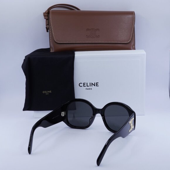 Celine CL40305U 01A Round Sunglasses - Shiny Black/Grey - Picture 9 of 9